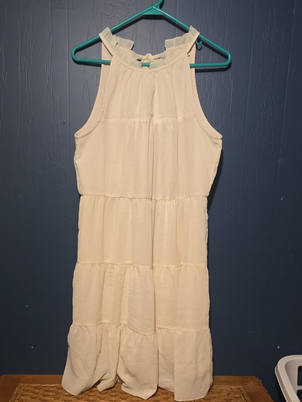 Women's Cream Tiered Halter Dress